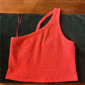 American Eagle Outfitters One-Shoulder Coral Crop Top
